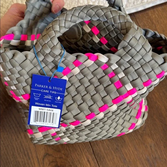 NWT - Parker & Hyde - Woven Mini Tote Bag - Sage Multi Pink - Picture 5 of 7